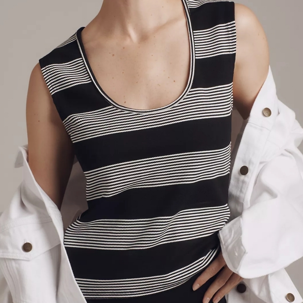 NWOT Bishop + Young Pique Striped Crew-Neck Sleeveless Top